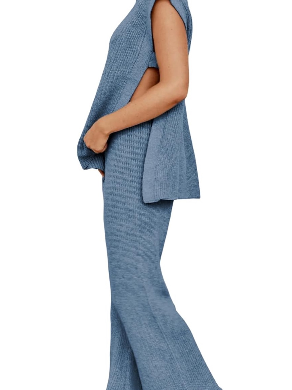 Blue Knit Two-Piece Set - Sleeveless Top & Pants